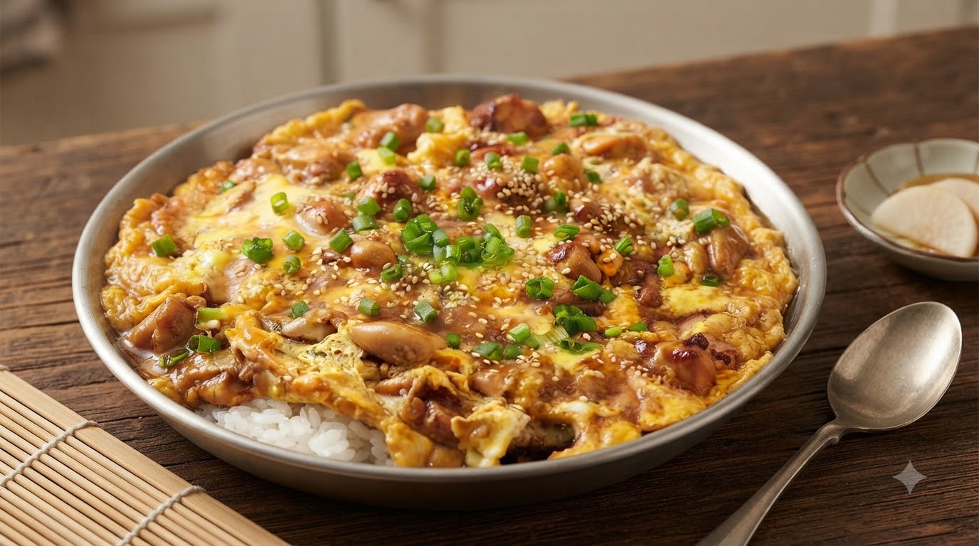 부드러운 계란 닭고기 덮밥