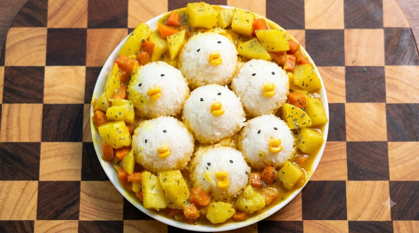 귀여운 치킨 카레 에그 볶음밥