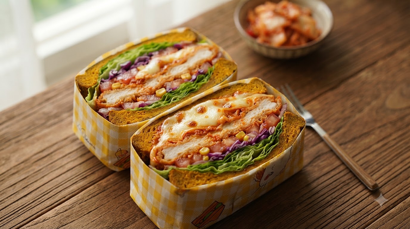 한국식 김치 치즈 더블 치킨 샌드위치