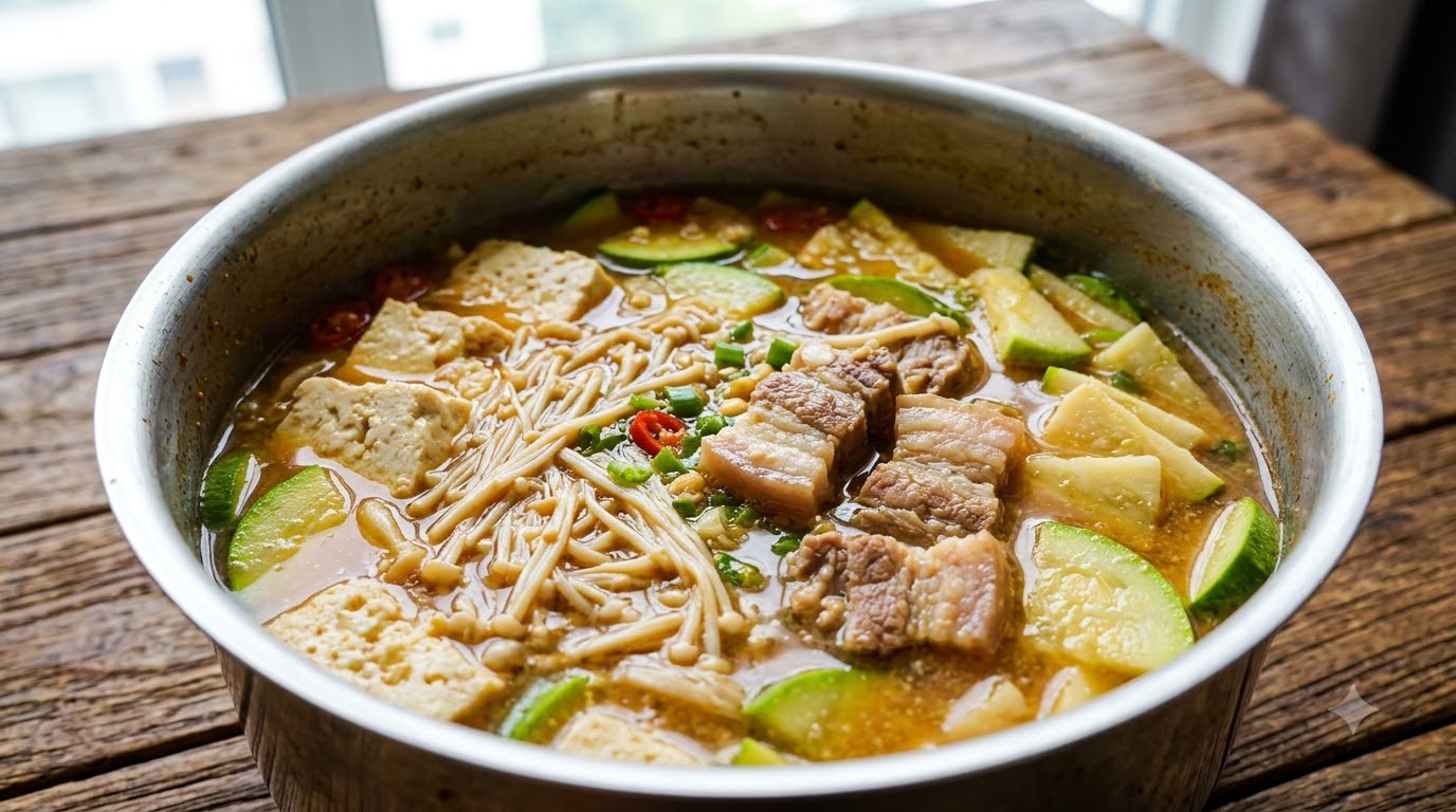 정통 한국식 돼지고기 된장찌개 레시피