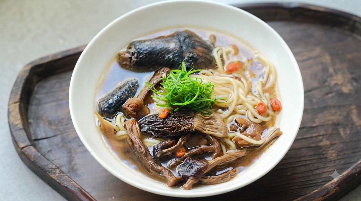 영양 만점 버섯 닭고기 국수