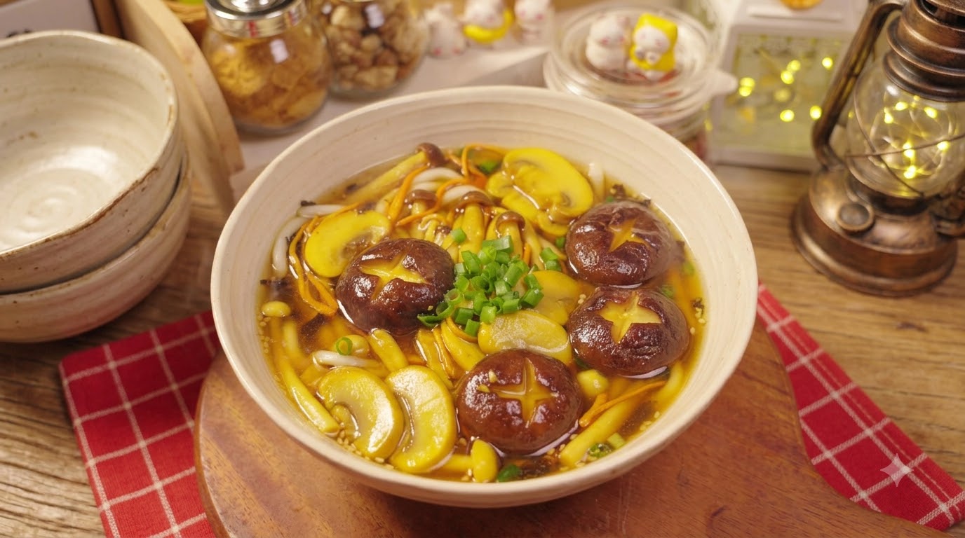 신선한 버섯 채식 국수