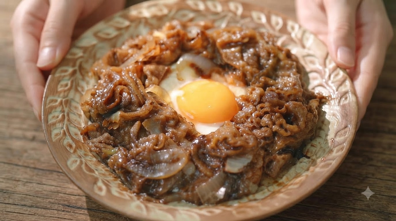 새콤한 완자탕을 곁들인 데리야끼 소고기 덮밥