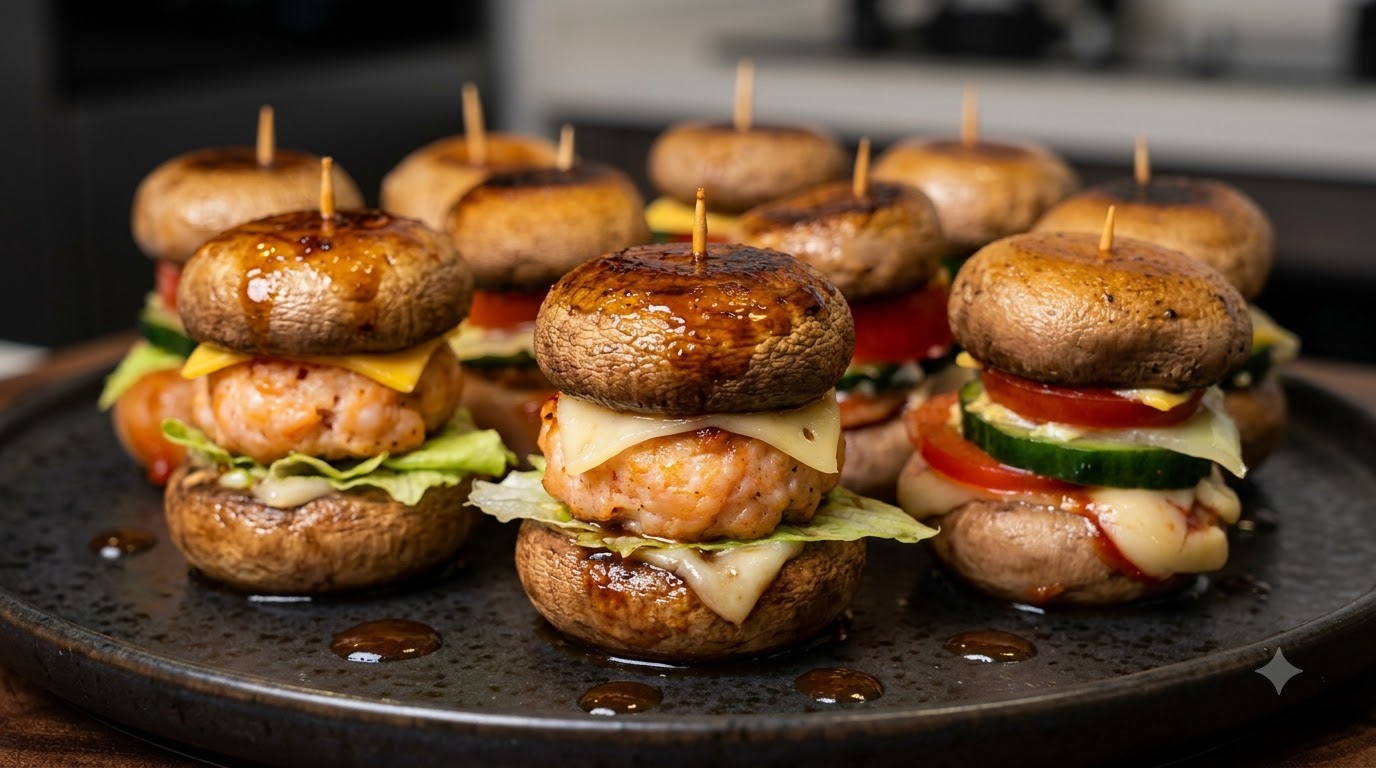 새우살을 품은 고급 양송이버섯 슬라이더 버거