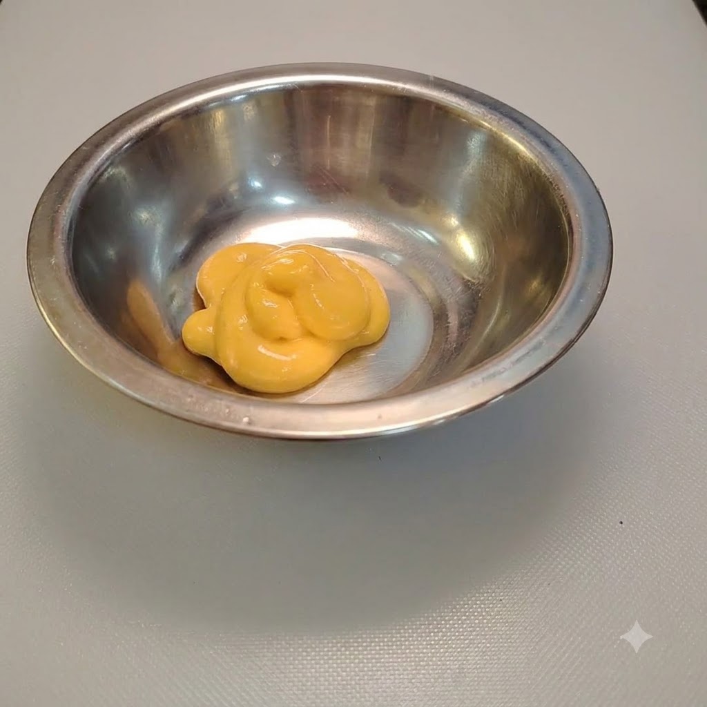 반짝이는 메탈 믹싱 볼 안으로 짜여 나오는 치즈 샐러드 드레싱.